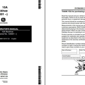 John Deere 10A Operator's Manual 120001