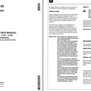 John Deere 1155 1157 1158 Operator's Manual