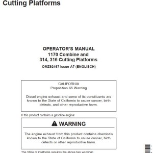 John Deere 1170 Cutting Platforms 314 316 Operator's Manual OMZ92467