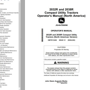 John Deere 2032R 2038R Operator's Manual OMTR112402