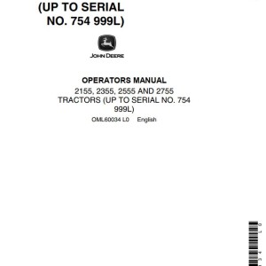 John Deere 2155 2355 2555 2755 Operators Manual