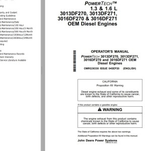John Deere 3013DF270 to 3016DF271 Operator's Manual OMRG36330