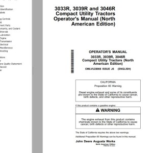 John Deere 3033R 3039R 3046R Compact Utility Tractors Operator's Manual