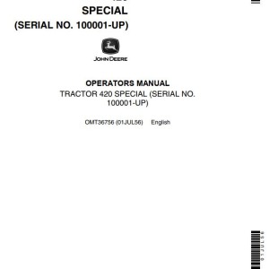 John Deere 420 Special Operators Manual