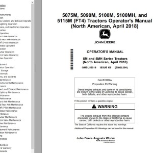 John Deere 5075M 5090M 5100M 5100MH 5115M (FT4) Operator's Manual