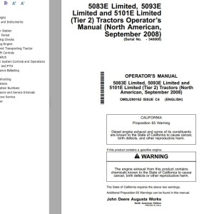 John Deere 5083E 5093E 5101E Limited (Tier 2) Operator's Manual OMSJ290162