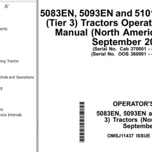 John Deere 5083EN 5093EN 5101EN (Tier 3) Operator's Manual