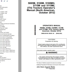 John Deere 5085M 5100M 5100MH 5115M 5115ML (IT4) Operator's Manual OMSU30108