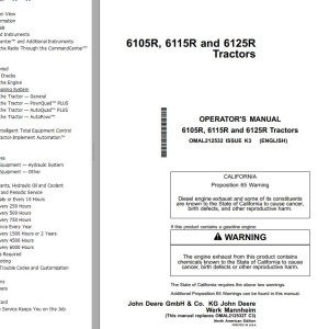 John Deere 6105R 6115R 6125R Operator's Manual OMAL212