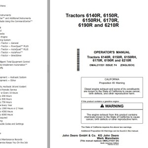 John Deere 6140R to 6210R Operators Manual OMAL211531