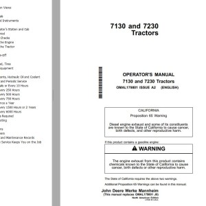John Deere 7130 7230 Operartor's Manual OMAL179801