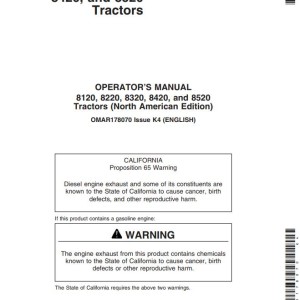 John Deere 8120 8220 8320 8420 8520 Operator's Manual OMAR178070