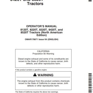 John Deere 8120T 8220T 8320T 8420T 8520T Operator's Manual OMAR178071