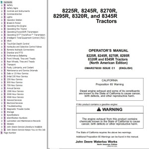 John Deere 8225R to 8345R Operator's Manual OMAR276030