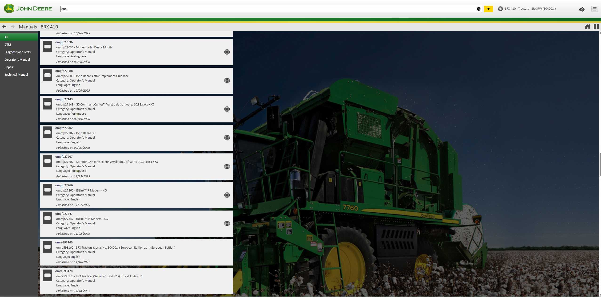 John Deere Service Advisor 5.4.44 Agricultural Forestry Equipment Database 03.2026 (5)