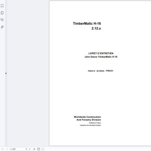 John Deere TimberMatic H-16 2.12.x Operators Manual F692314 FR