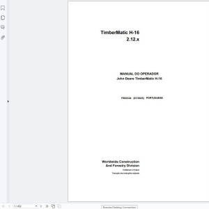 John Deere TimberMatic H-16 2.12.x Operators Manual F692324 PT