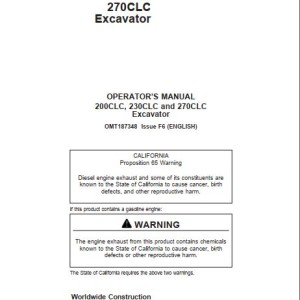 John Deere 200CLC 230CLC 270CLC Operators Manual OMT187348
