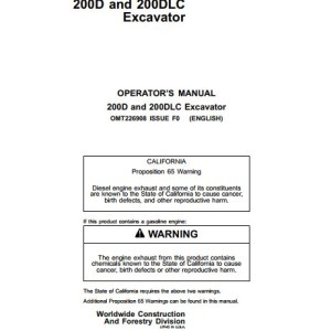 John Deere 200D 200DLC Operators Manual OMT226908