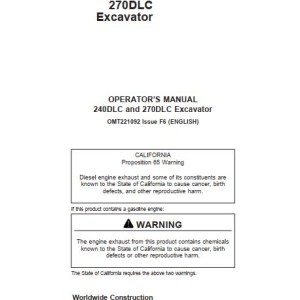 John Deere 240DLC 270DLC Operators Manual OMT221092