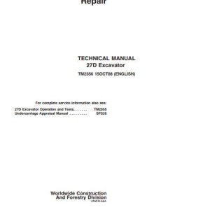 John Deere 27D Technical Repair Manual TM2356
