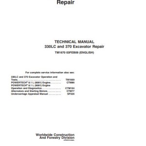 John Deere 330LC 370 Technical Repair Manual TM1670
