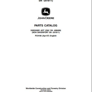 John Deere 350D 400D 350ADT 400ADT Parts Catalog PC9106
