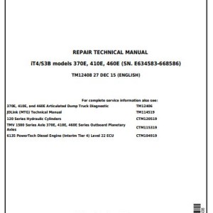 John Deere 370E 410E 460E Repair Technical Manual TM12408