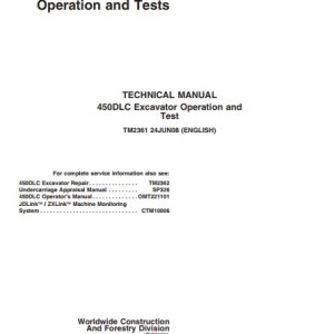John Deere 450DLC Operation And Test Manual TM2361