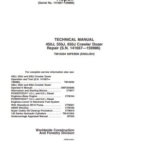 John Deere 450J 550J 650J Technical Repair Manual TM10294