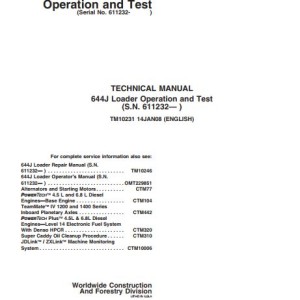 John Deere 644J Operation And Test Manual TM10231