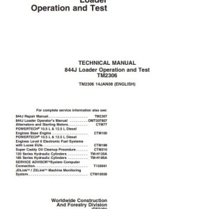 John Deere 844J Operation And Test Manual TM2306