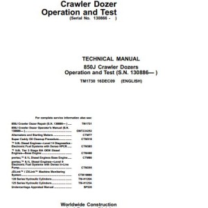 John Deere 850J Operation And Test Manual TM1730