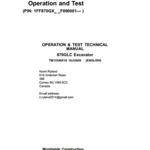 John Deere 870GLC Operation And Test Manual TM13340X19