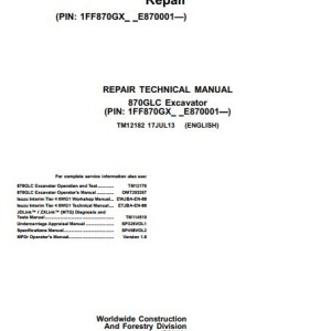 John Deere 870GLC Technical Repair Manual TM12182