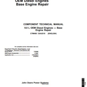 John Deere Diesel Engine Powertech Plus 9.0 L OEM Technical Repair Manual CTM400