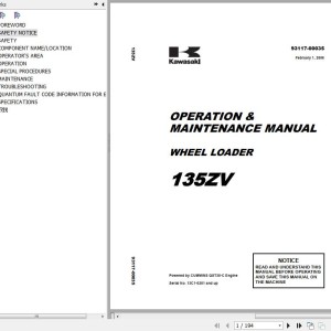 Kawasaki 135ZV Operation & Maintenance Manual 93117-00035 (US)