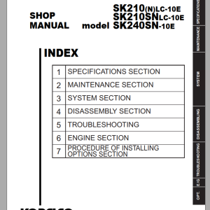 Kobelco SK210NLC-10E SK210SNLC-10E SK240SN-10E Shop Manual S5YN0069E03