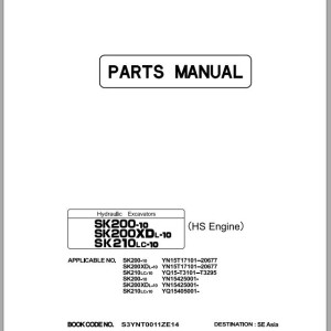 Kobelco SK200-10 SK210LC-10 SK200XDL-10 Parts Manual S3YNT0011ZE14
