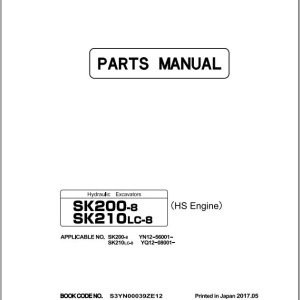 Kobelco SK200-8 SK210LC-8 Parts Manual S3YN00039ZE12