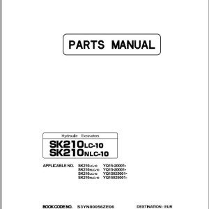 Kobelco SK210LC-10 SK210NLC-10 Parts Manual S3YN00056ZE06