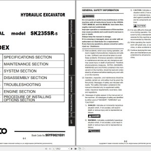 Kobelco SK235SR-5 Diagrams and Shop Manual S5YF0021E01