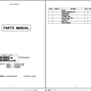 Kobelco SK250-10 SK260LC-10 Parts Manual S3LQT0003ZE08