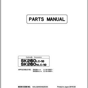 Kobelco SK260LC-10 SK260NLC-10 Parts Manual S3LQ00046ZE05