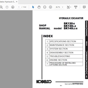 Kobelco SK130-8 SK140L-8 SK140LC-8 Shop Manual S5YP0001E02