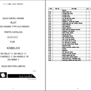 Kobelco SK130LC-11 to ED160BR-7 Isuzu Engine 4JJ1 Engine Parts Catalog