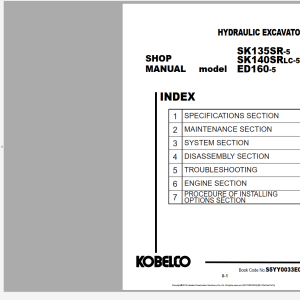 Kobelco SK135SR-5 SK140SRLC-5 ED160-5 Shop Manual S5YY0033E03
