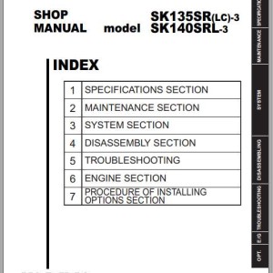 Kobelco SK135SR LC -3 SK140SRL-3 Shop Manual S5YY0028E03