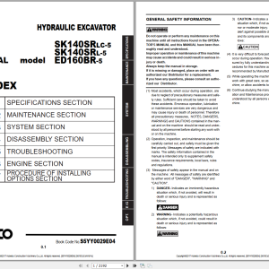 Kobelco SK140SRLC-5 SK140SR-5 ED160BR-5 Shop Manual S5YY0029E04