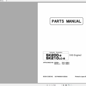 Kobelco SK200-8 SK210LC-8 (HS Engine) Parts Manual S3YN0031ZE02